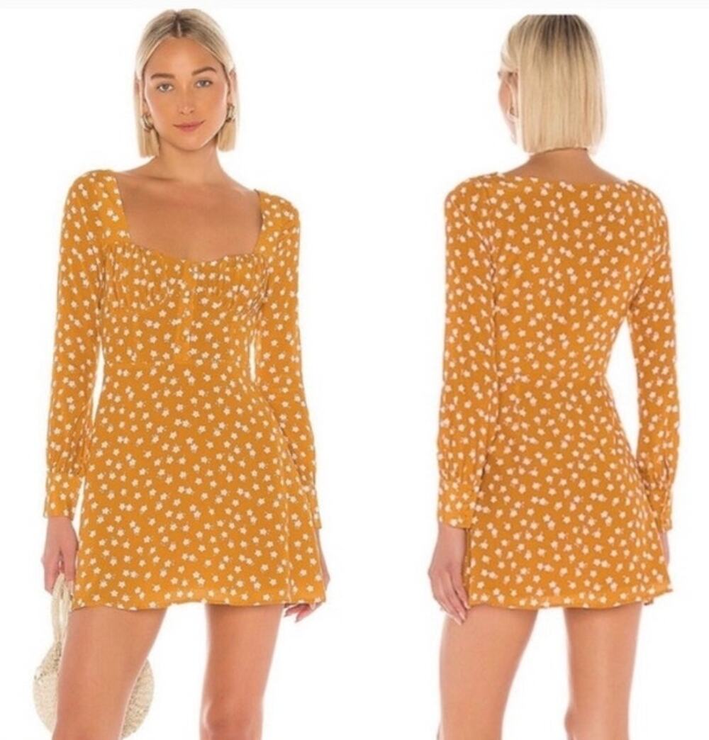 Privacy Please Giustina Mini Dress Gold Rebecca Floral Retro Boho Size Large
